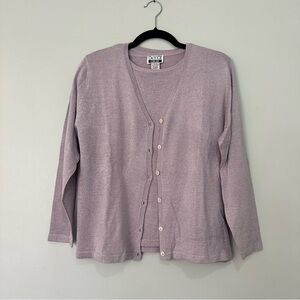 Anna Gray Silk Two Piece Top Set Purple Tank and Sweater Cardigan Size Small